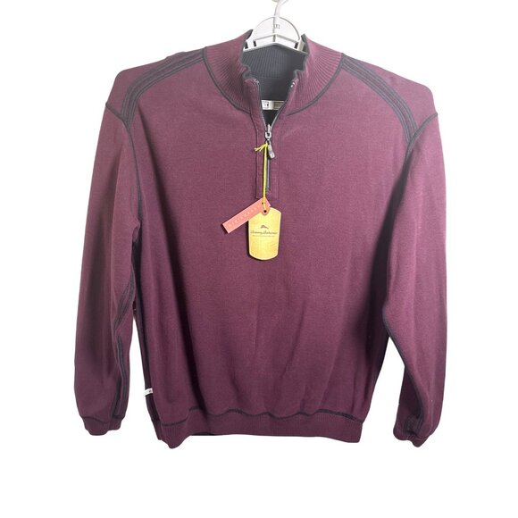 Tommy Bahama Flip Side Pro Half Zip Reversible Sweater Burg Black Size L NWT - Picture 1 of 13